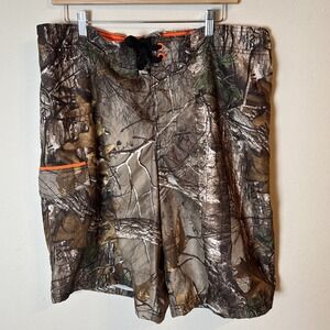 Realtree Camo Shorts XL XG 40-42 Drawstring Elastic Waist Orange Lined